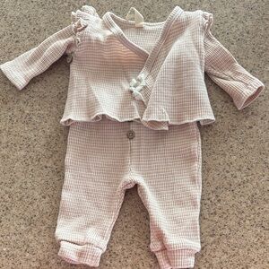 Waffle Knit Two-Piece Baby Set in Soft Blush